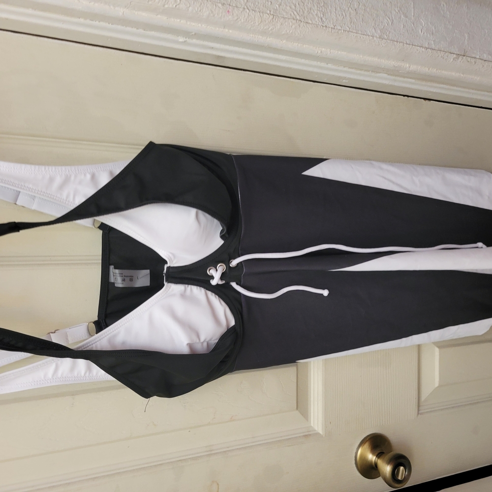 Women's One Piece Lace Up Swimsuit - Black and White